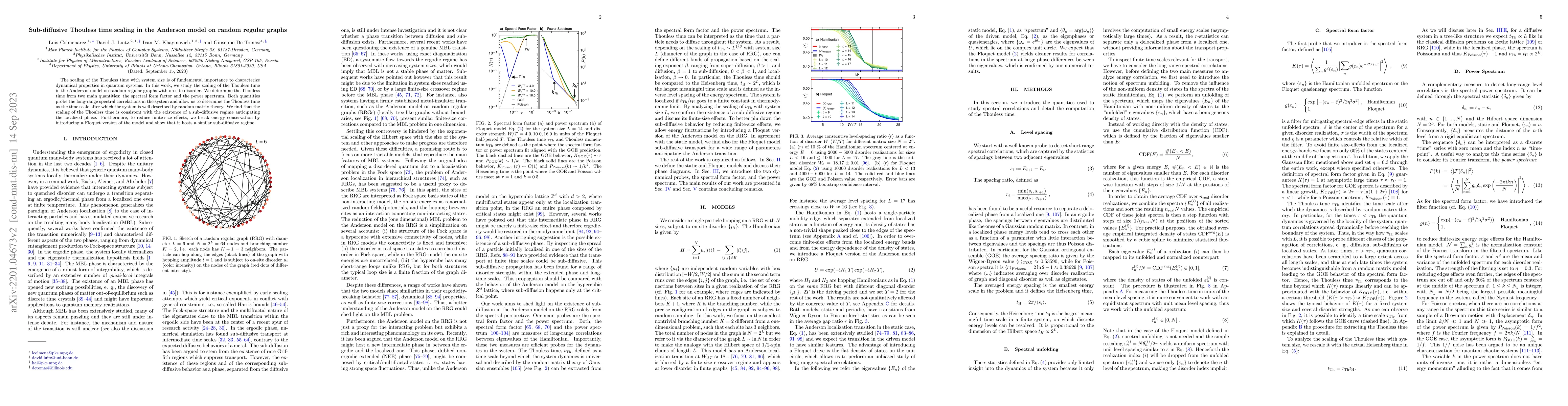 Thumbnail for Sub-diffusive Thouless time scaling in the Anderson model on random
  regular graphs