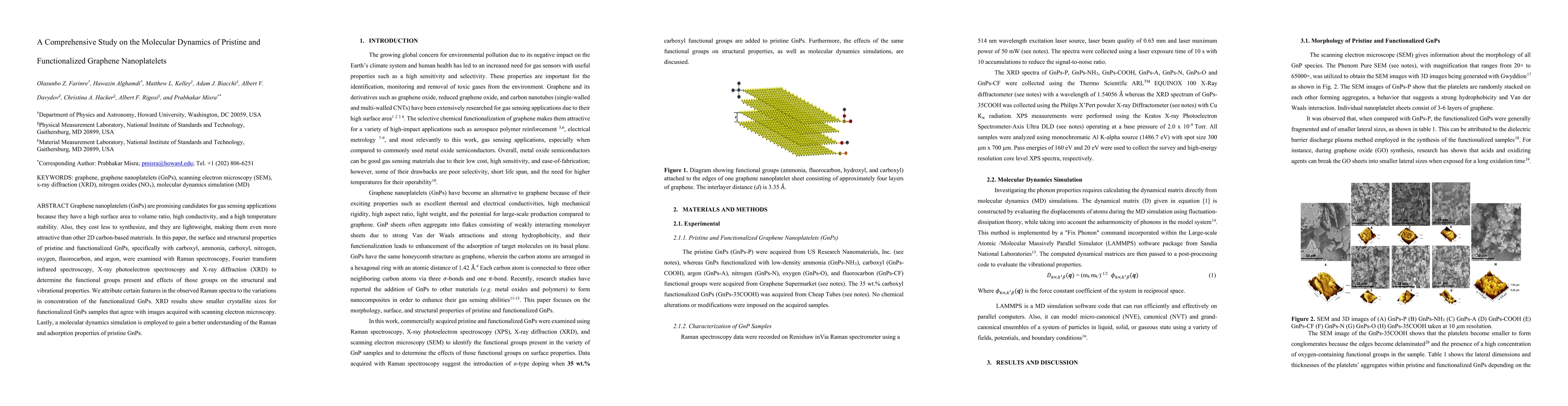 Thumbnail for A Comprehensive Study on the Spectroscopic Characterization and
  Molecular Dynamics Simulation of Pristine and Functionalized Graphene
  Nanoplatelets for Gas Sensing Applications