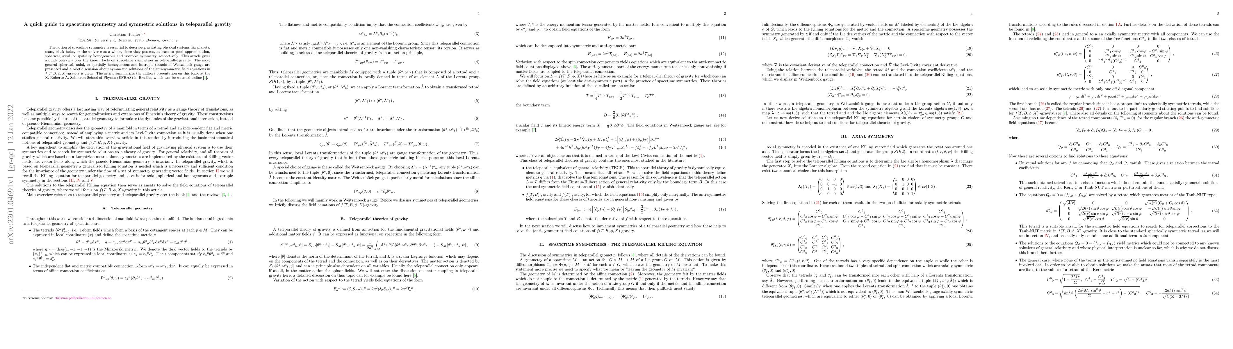 Thumbnail for A quick guide to spacetime symmetry and symmetric solutions in
  teleparallel gravity