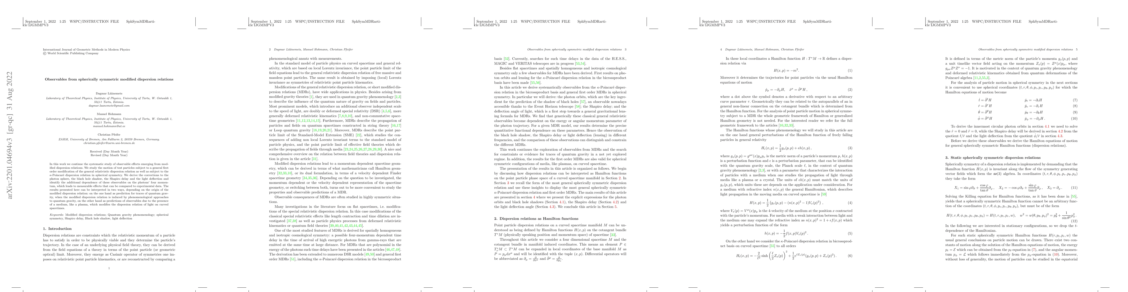 Thumbnail for Observables from spherically symmetric modified dispersion relations
