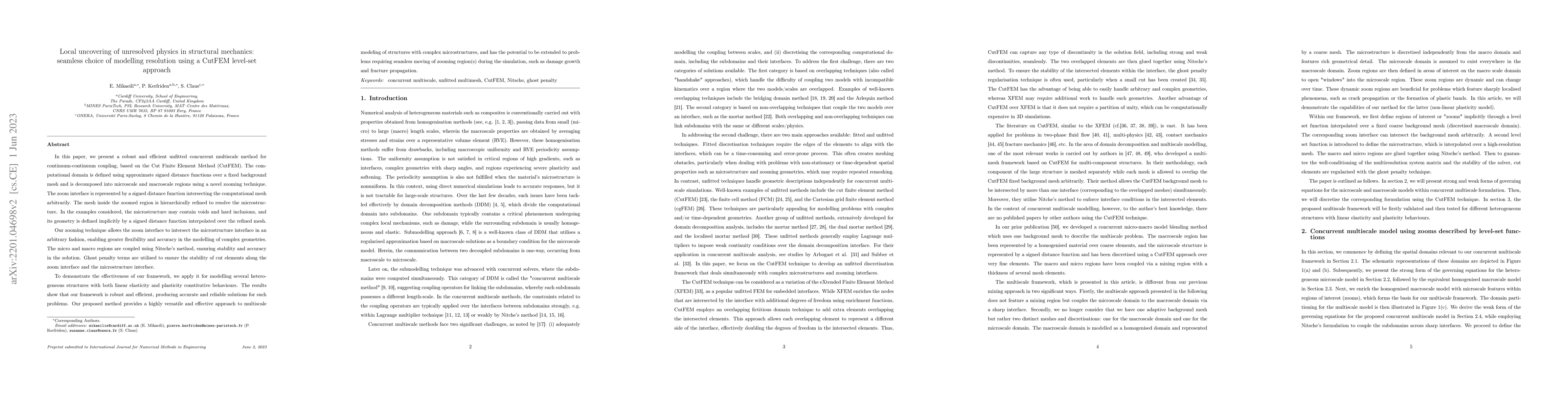 Thumbnail for Local uncovering of unresolved physics in structural mechanics: seamless
  choice of modelling resolution using a CutFEM level-set approach
