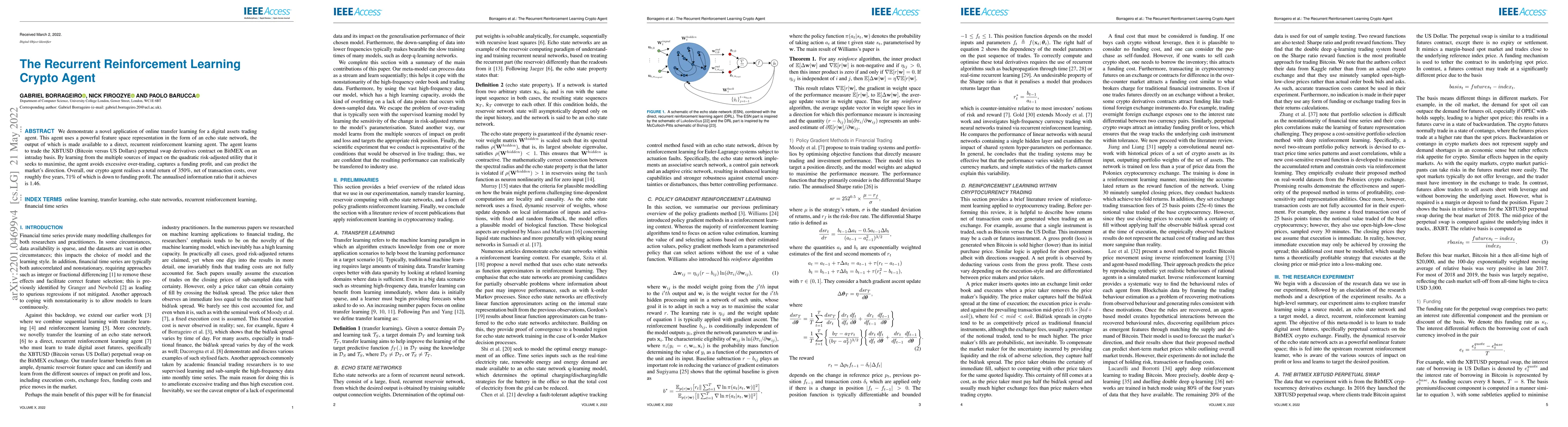 Thumbnail for The Recurrent Reinforcement Learning Crypto Agent