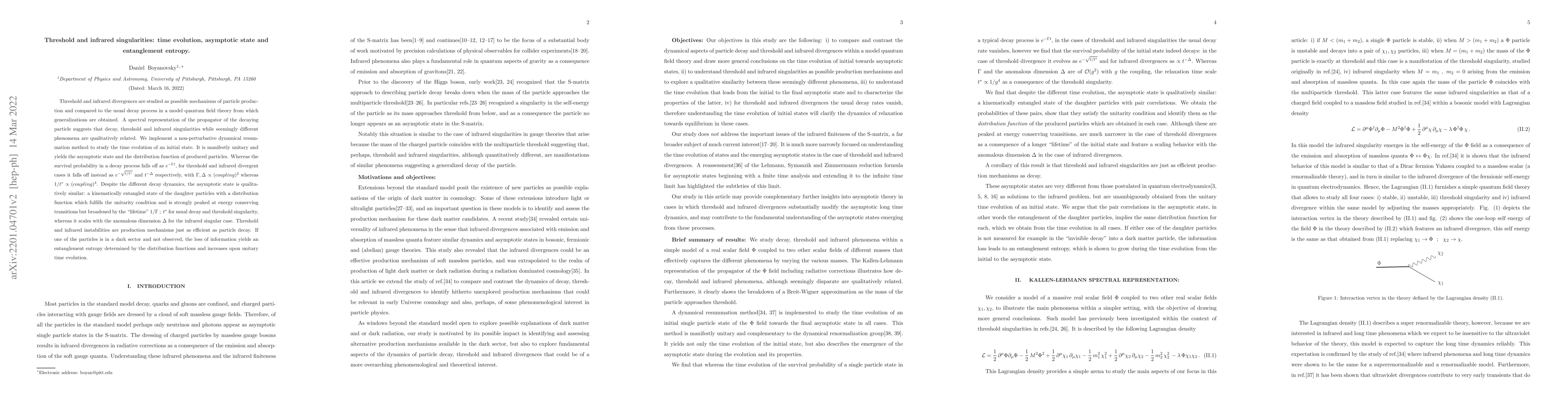 Thumbnail for Threshold and infrared singularities: time evolution, asymptotic state
  and entanglement entropy