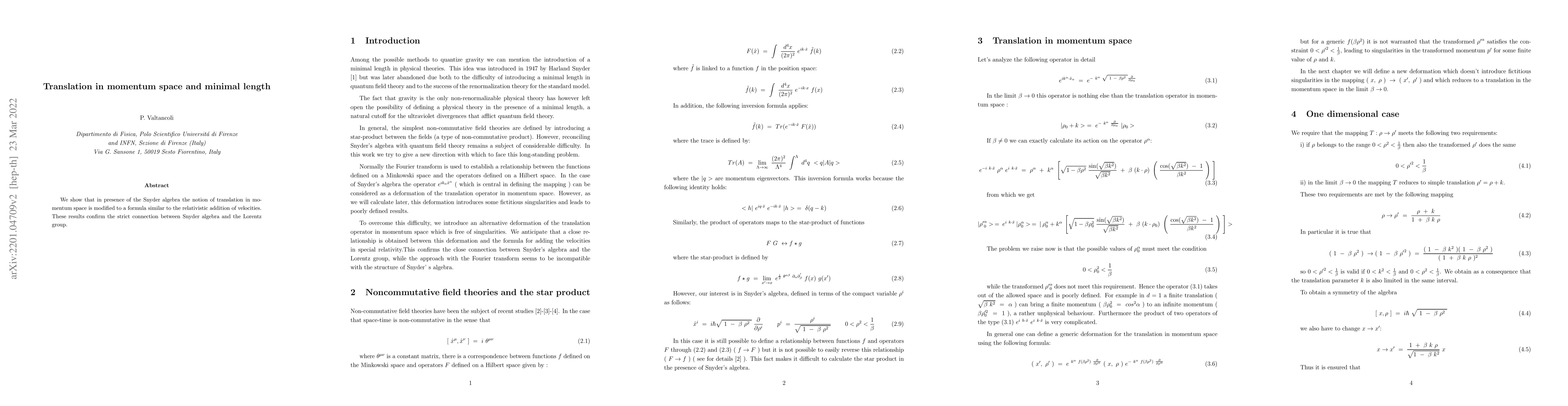 Thumbnail for Translation in momentum space and minimal length