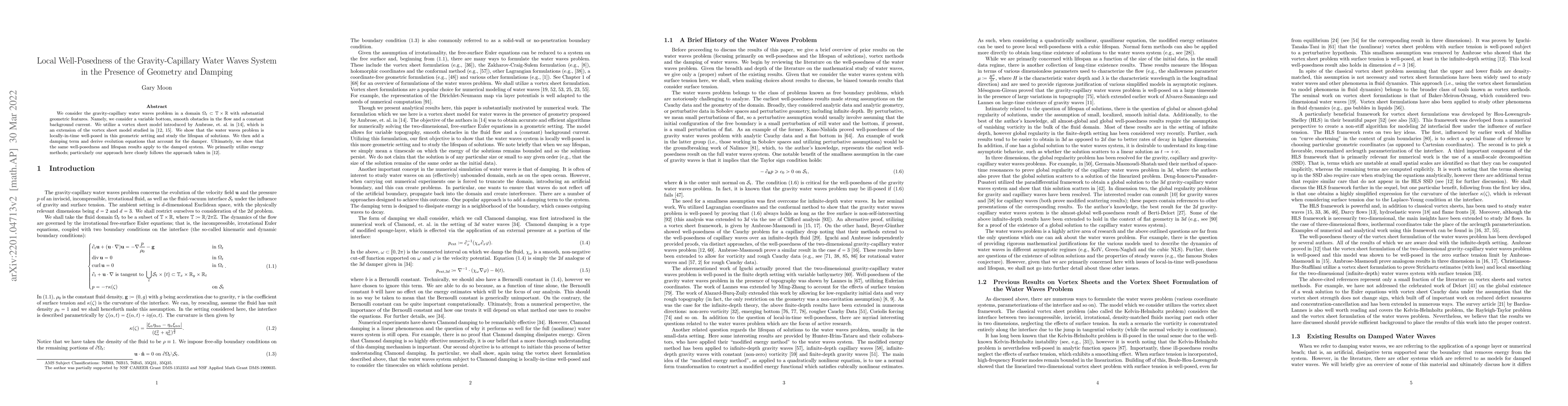 Thumbnail for Local Well-Posedness of the Gravity-Capillary Water Waves System in the
  Presence of Geometry and Damping