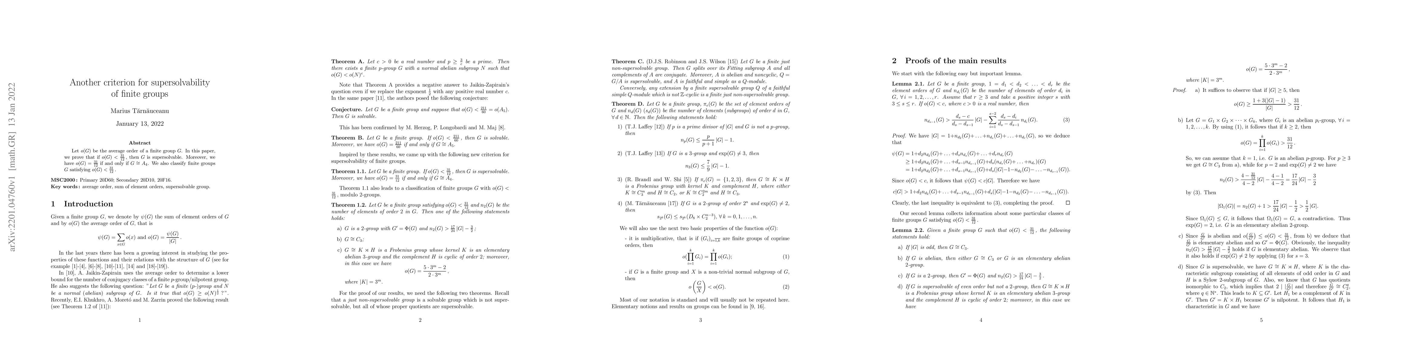 Thumbnail for Another criterion for supersolvability of finite groups