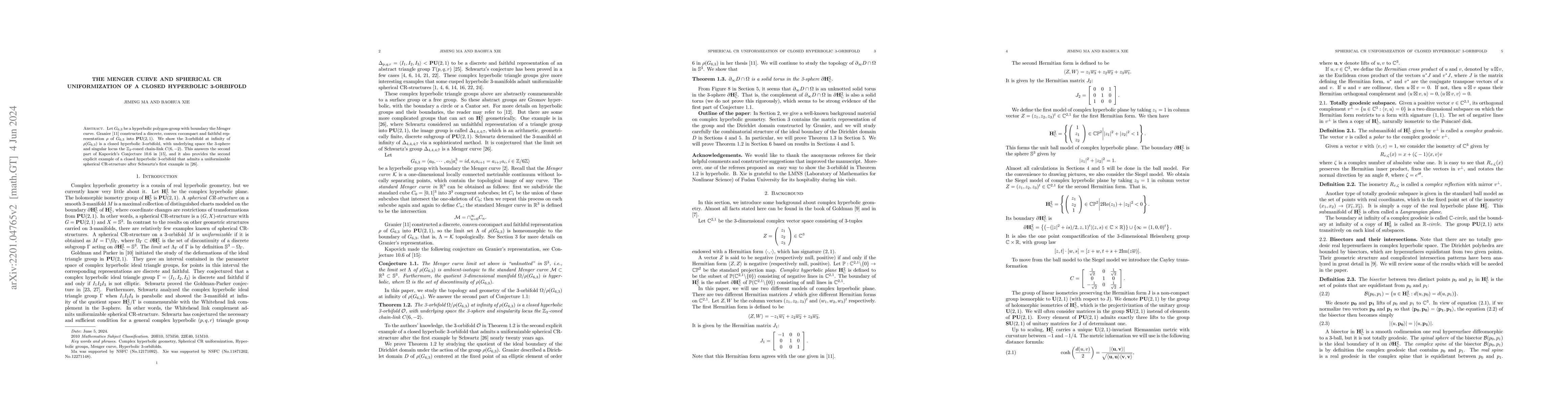 Thumbnail for Menger curve and Spherical CR uniformization of a closed hyperbolic
  3-orbifold