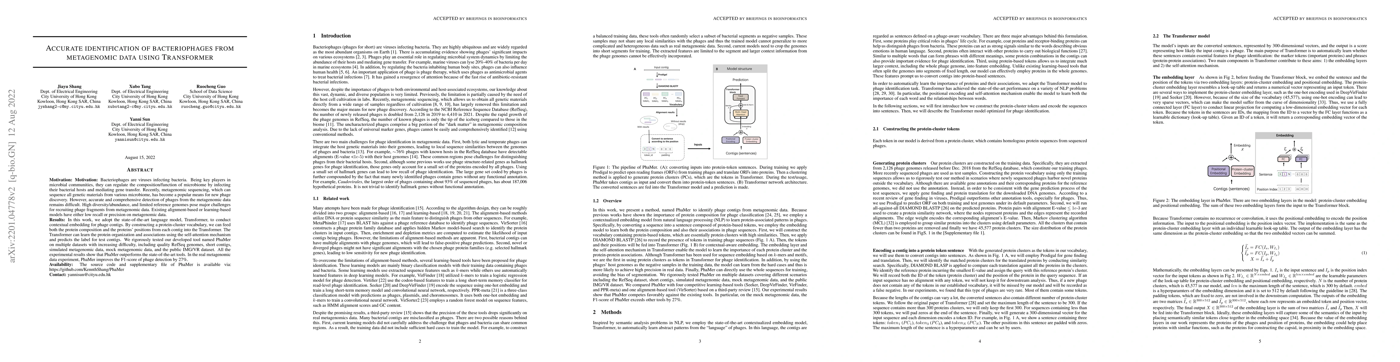 Thumbnail for Accurate identification of bacteriophages from metagenomic data using
  Transformer