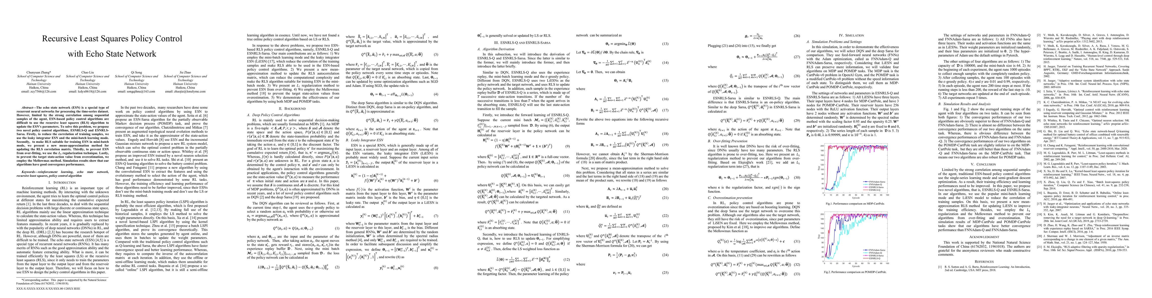 Thumbnail for Recursive Least Squares Policy Control with Echo State Network