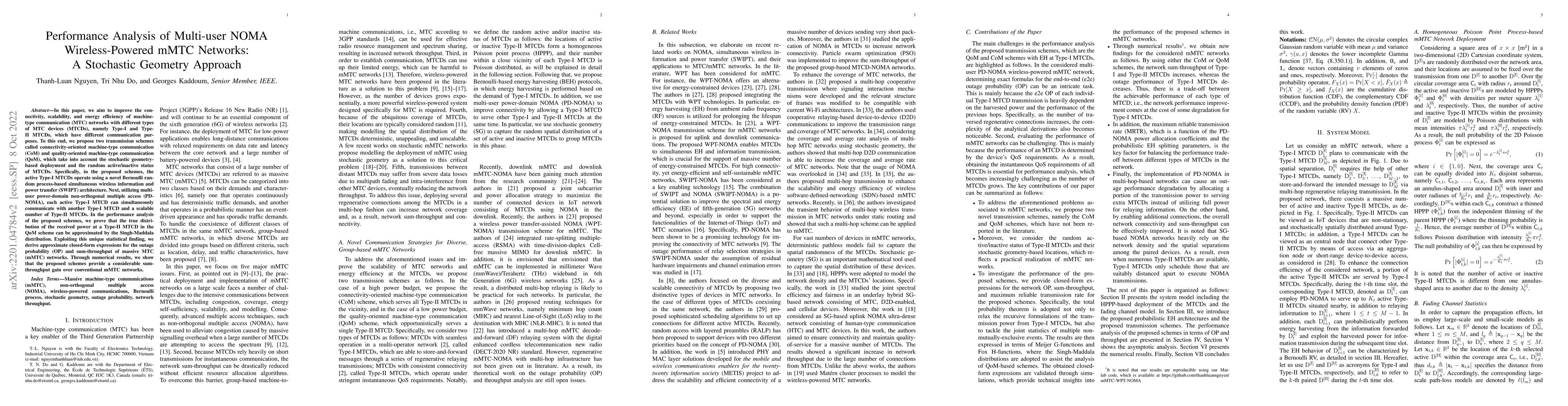Thumbnail for Performance Analysis of Multi-user NOMA Wireless-Powered mMTC Networks:
  A Stochastic Geometry Approach
