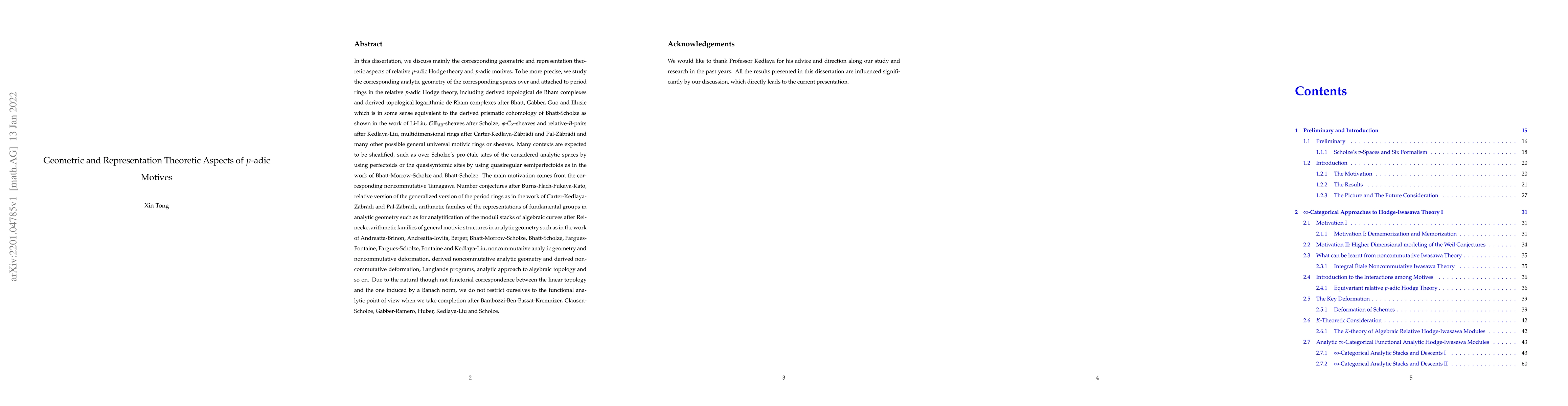 Thumbnail for Geometric and Representation Theoretic Aspects of $p$-adic Motives