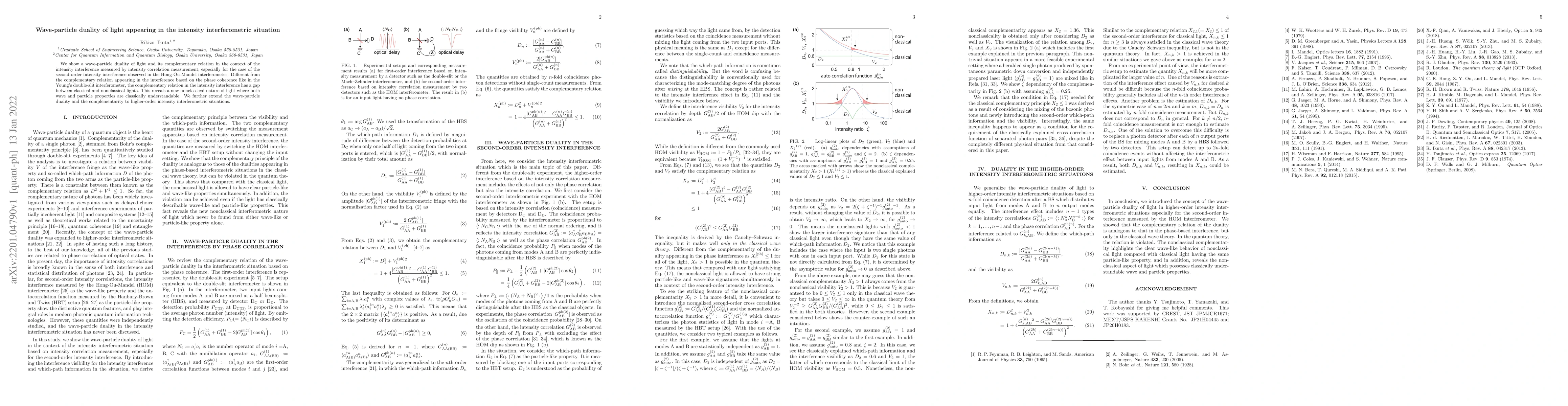 Thumbnail for Wave-particle duality of light appearing in the intensity
  interferometric situation