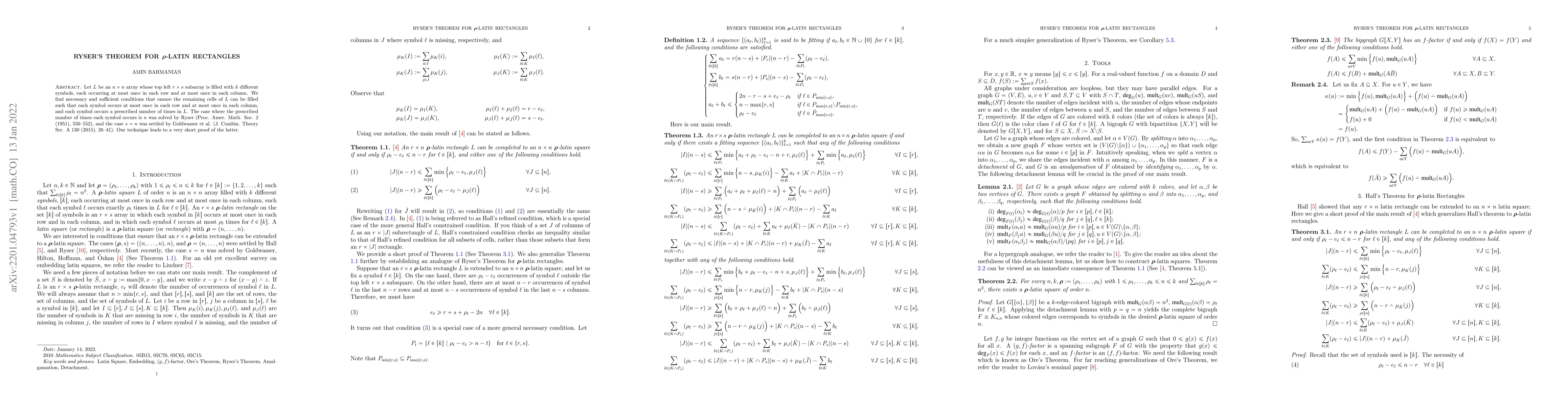 Thumbnail for Ryser's Theorem for $\rho$-latin Rectangles