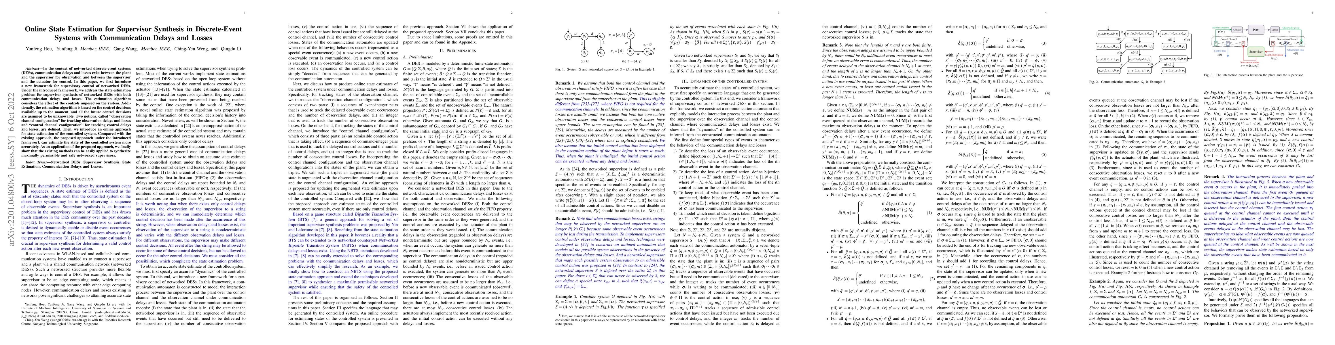 Thumbnail for Online State Estimation for Supervisor Synthesis in Discrete-Event
  Systems with Communication Delays and Losses