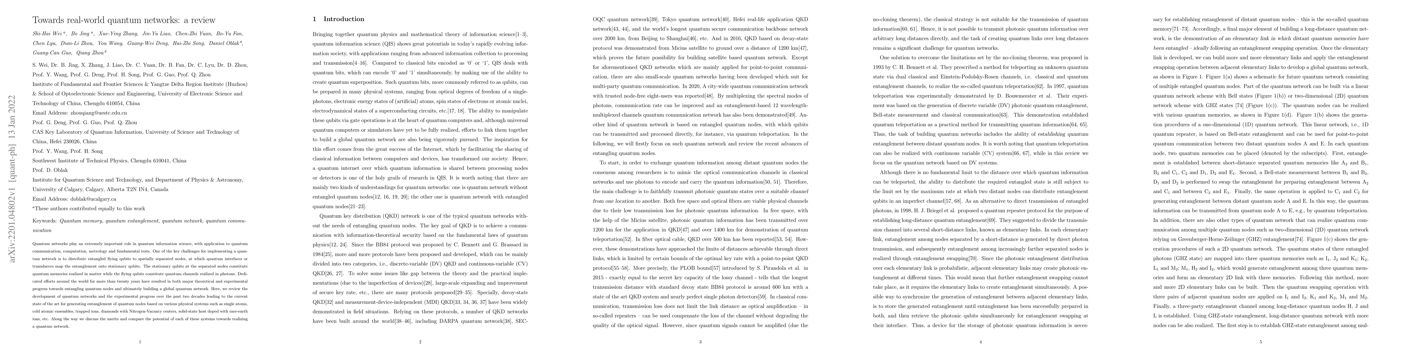 Thumbnail for Towards real-world quantum networks: a review