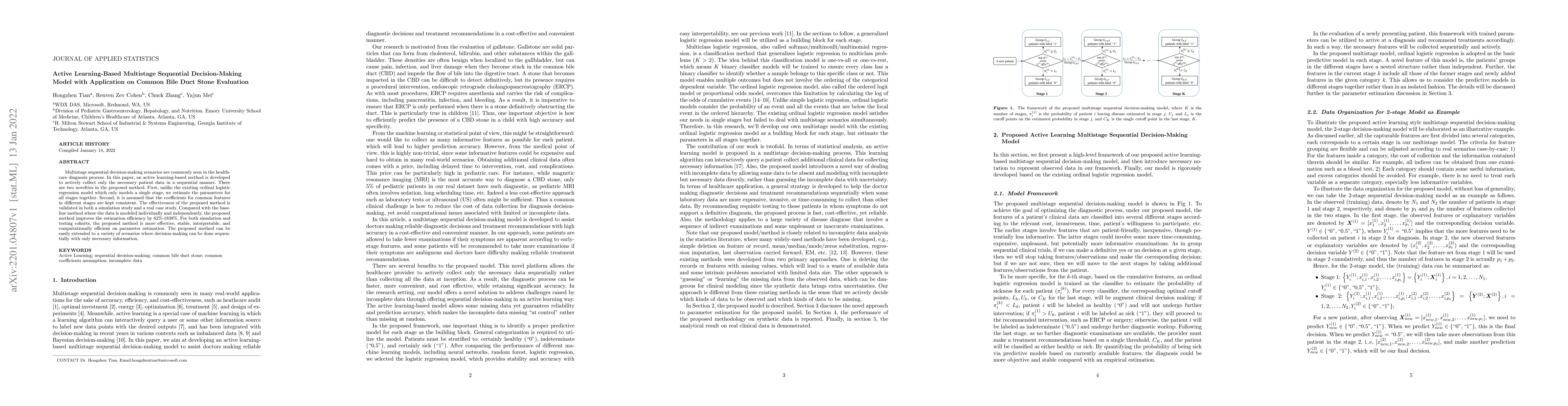 Thumbnail for Active Learning-Based Multistage Sequential Decision-Making Model with
  Application on Common Bile Duct Stone Evaluation