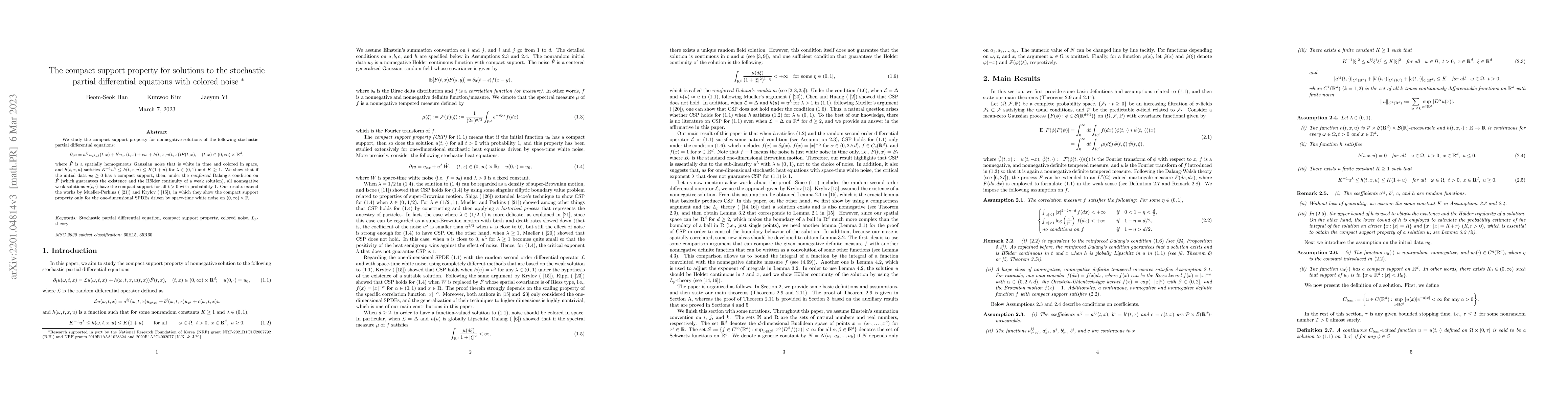 Thumbnail for The compact support property for solutions to the stochastic partial
  differential equations with colored noise