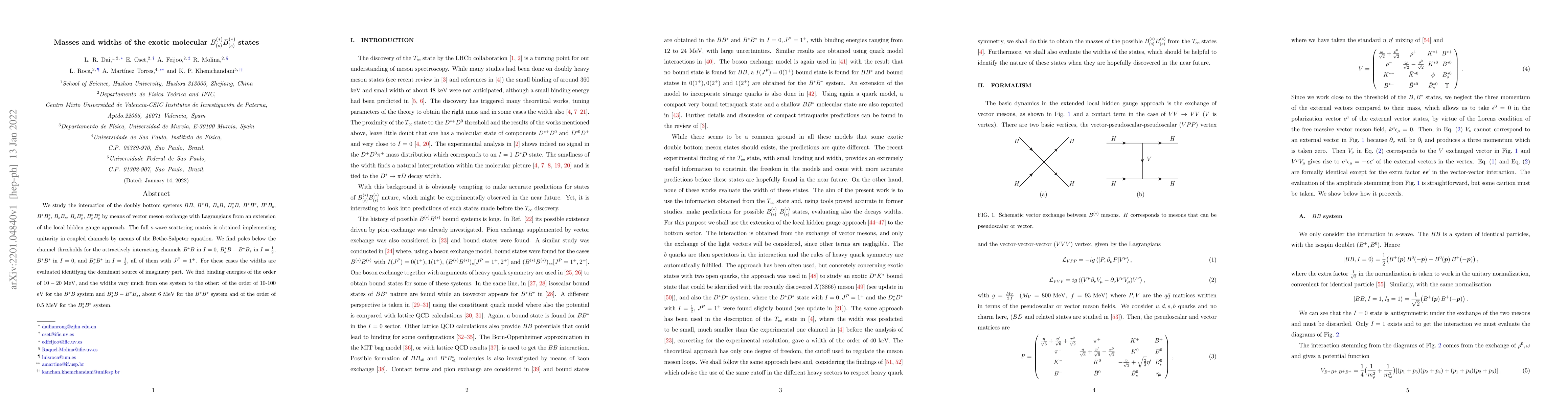 Thumbnail for Masses and widths of the exotic molecular $B_{(s)}^{(*)} B_{(s)}^{(*)}$
  states