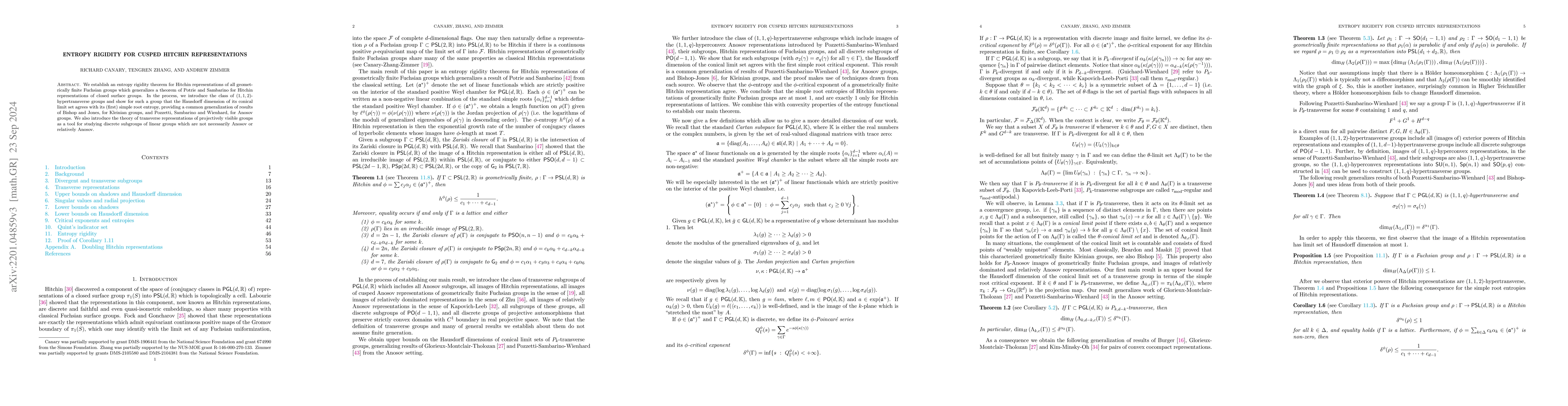 Thumbnail for Entropy rigidity for cusped Hitchin representations