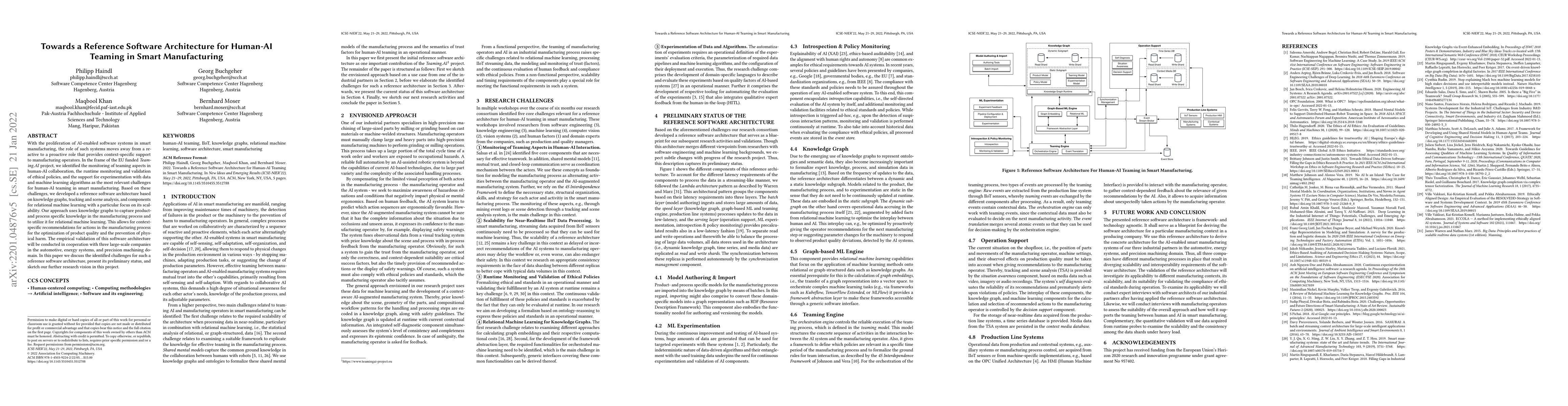 Thumbnail for Towards a Reference Software Architecture for Human-AI Teaming in Smart
  Manufacturing