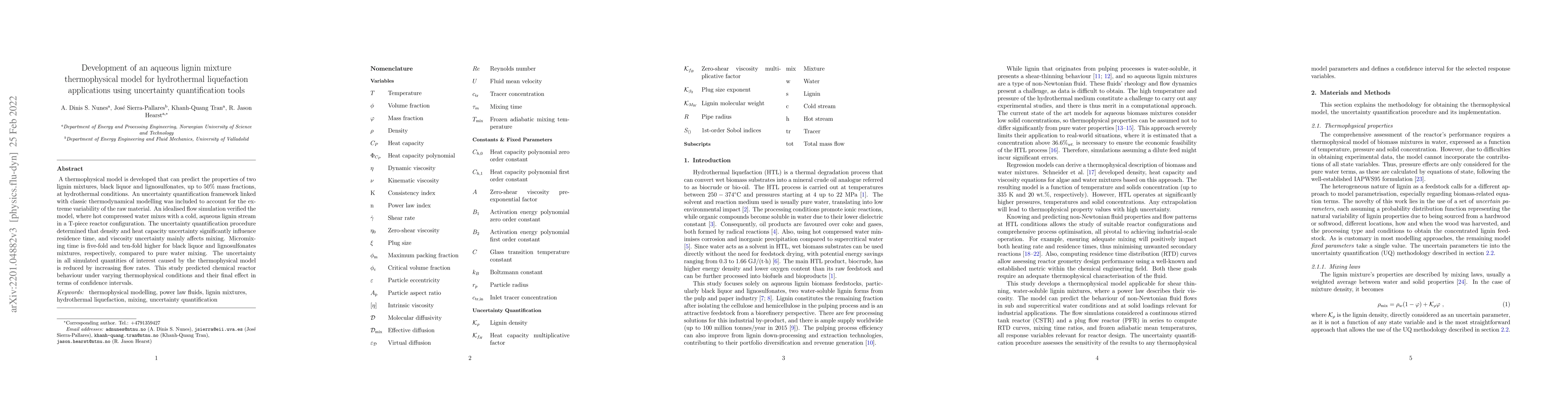 Thumbnail for Development of an aqueous lignin mixture thermophysical model for
  hydrothermal liquefaction applications using uncertainty quantification tools