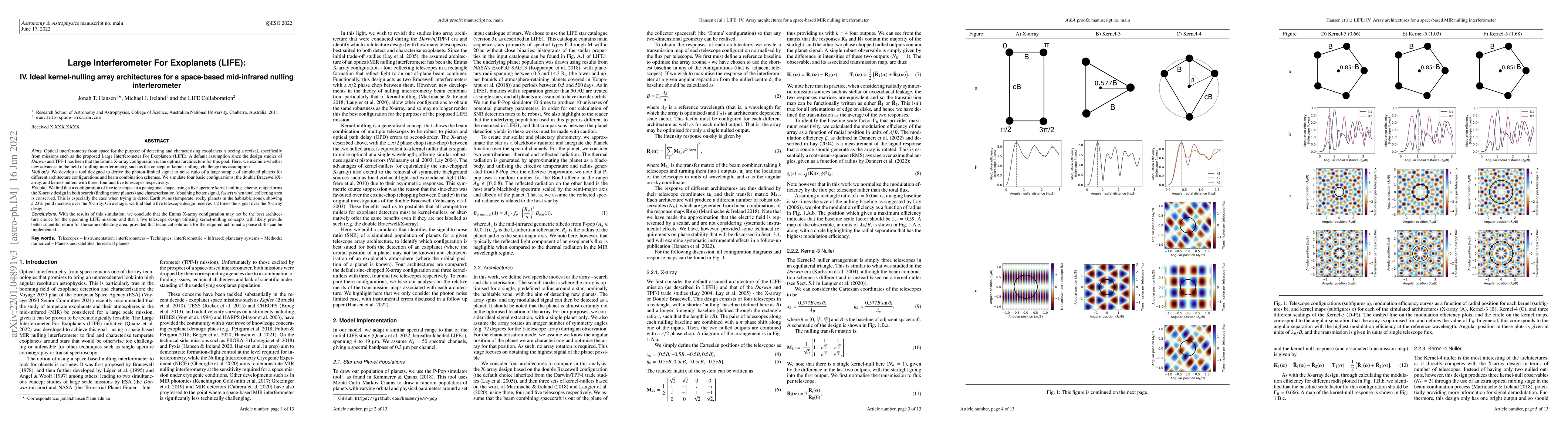 Thumbnail for Large Interferometer For Exoplanets (LIFE): IV. Ideal kernel-nulling
  array architectures for a space-based mid-infrared nulling interferometer