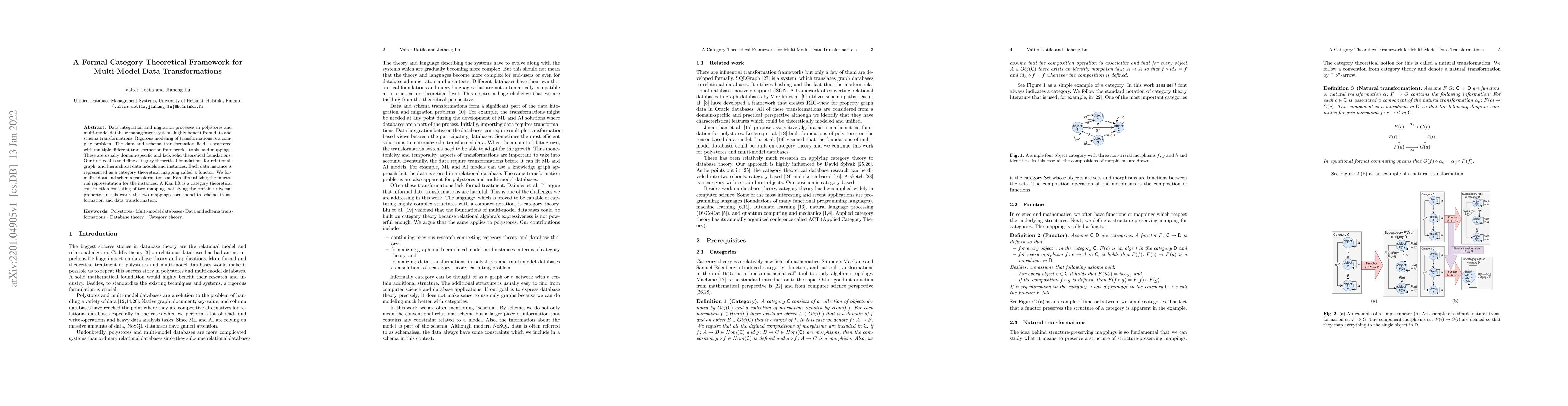 Thumbnail for A Formal Category Theoretical Framework for Multi-model Data
  Transformations