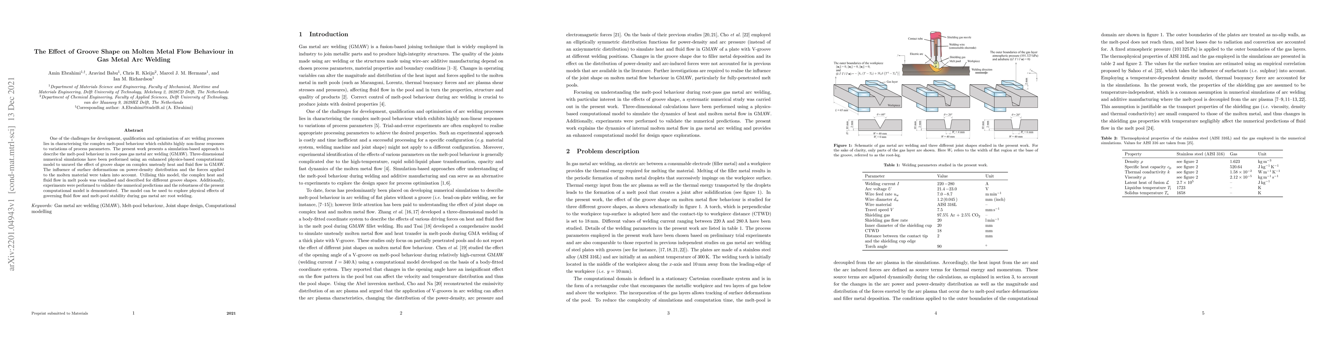 Thumbnail for The Effect of Groove Shape on Molten Metal Flow Behaviour in Gas Metal
  Arc Welding
