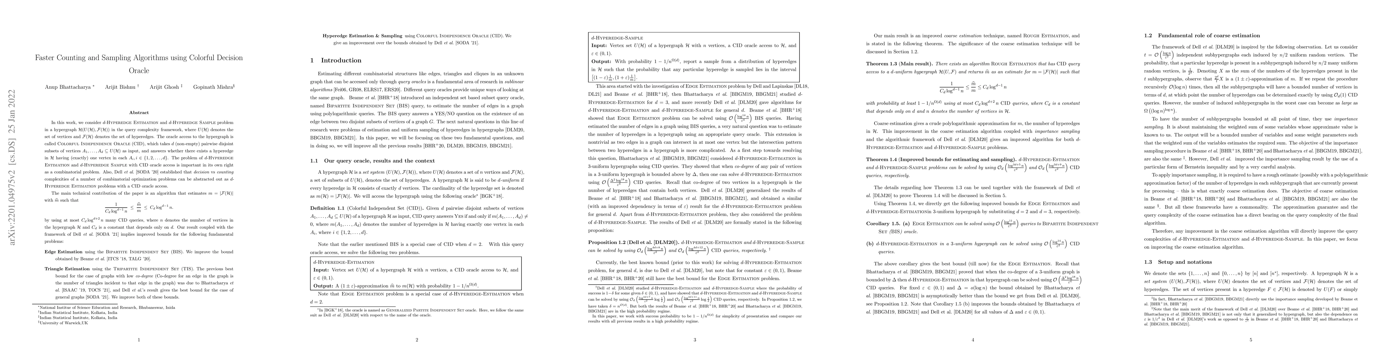 Thumbnail for Faster Counting and Sampling Algorithms using Colorful Decision Oracle