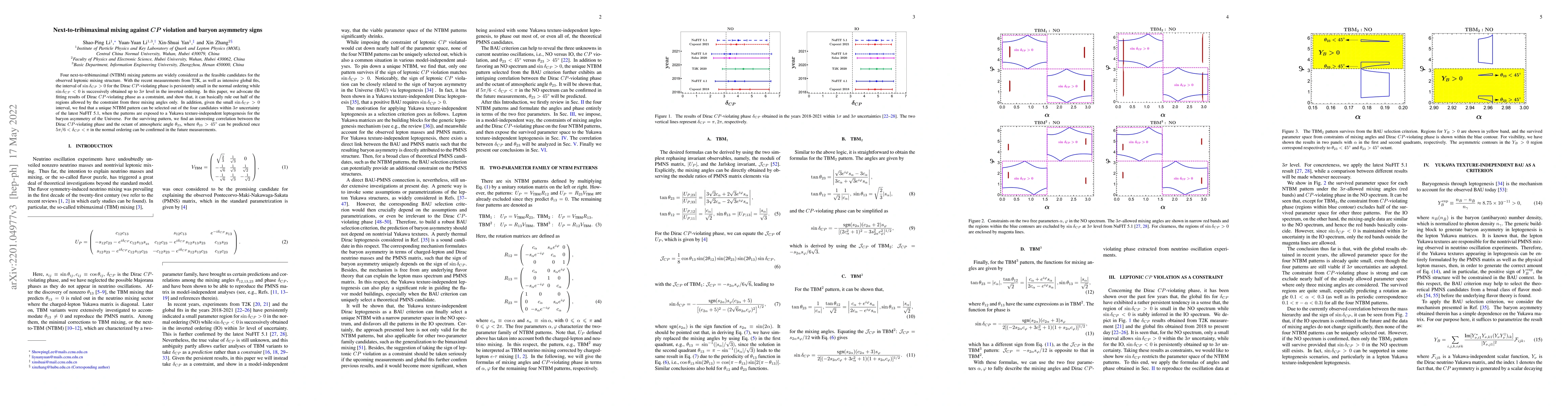 Thumbnail for Next-to-tribimaximal mixing against CP violation and baryon asymmetry
  signs