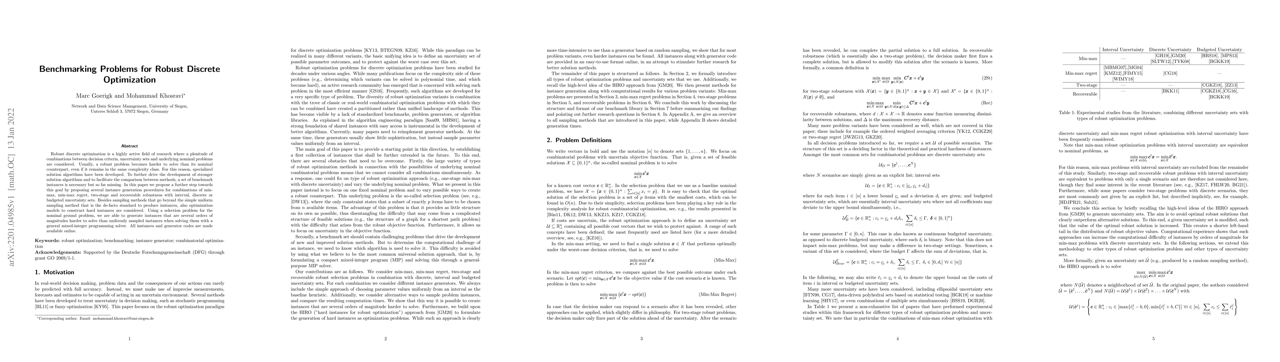 Thumbnail for Benchmarking Problems for Robust Discrete Optimization