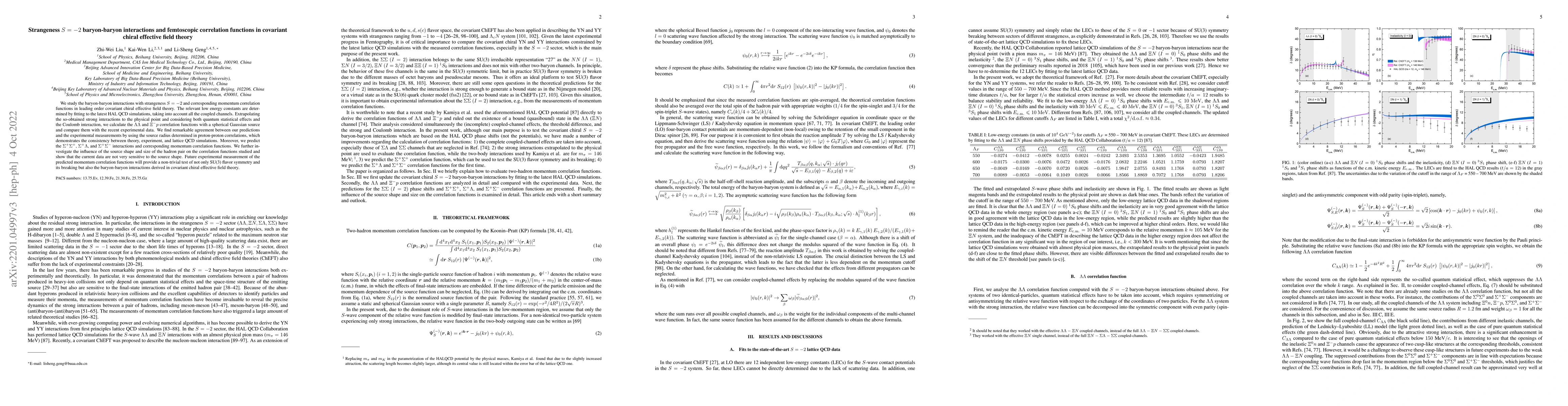 Thumbnail for Strangeness $S = -2$ baryon-baryon interactions and femtoscopic
  correlation functions in covariant chiral effective field theory