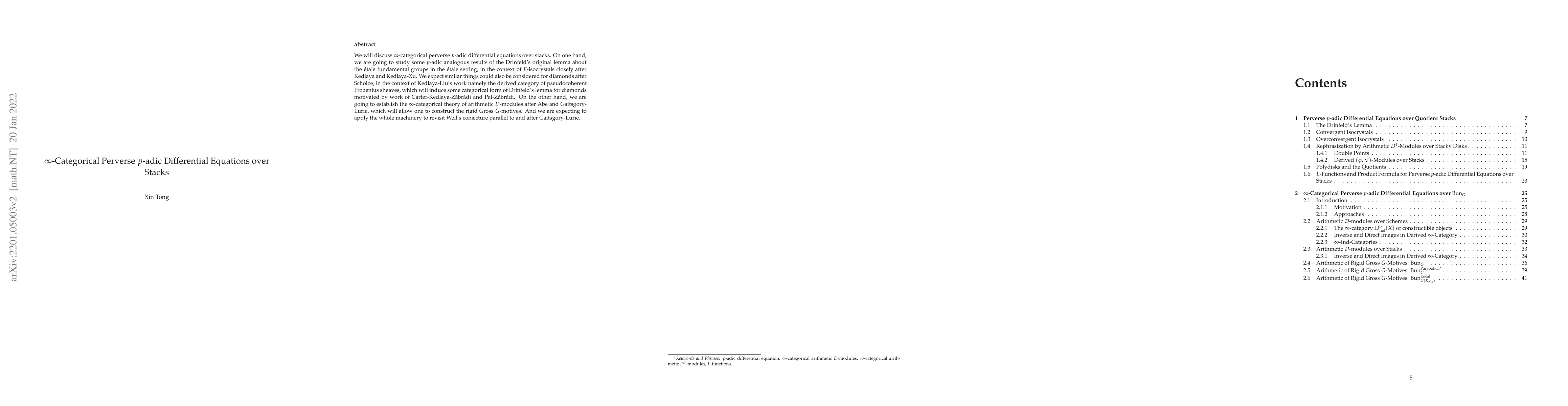 Thumbnail for $\infty$-Categorical Perverse $p$-adic Differential Equations over
  Stacks