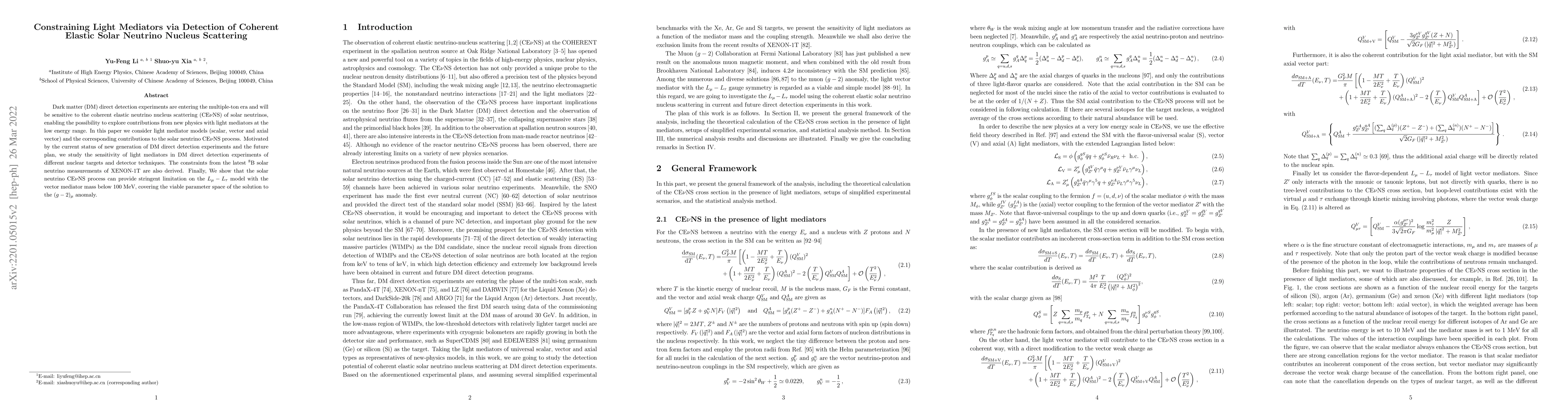 Thumbnail for Constraining Light Mediators via Detection of Coherent Elastic Solar
  Neutrino Nucleus Scattering