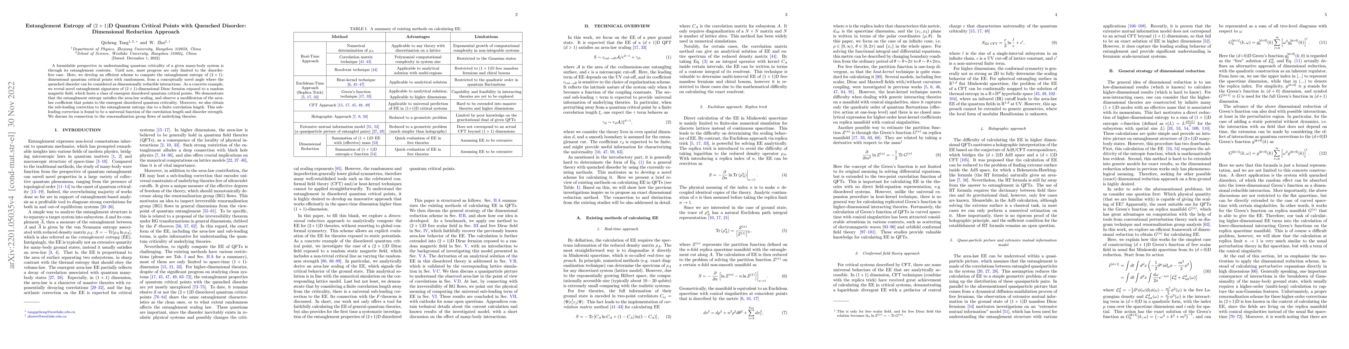 Thumbnail for Entanglement Entropy of $(2+1)$D Quantum Critical Points with Quenched
  Disorder: Dimensional Reduction Approach