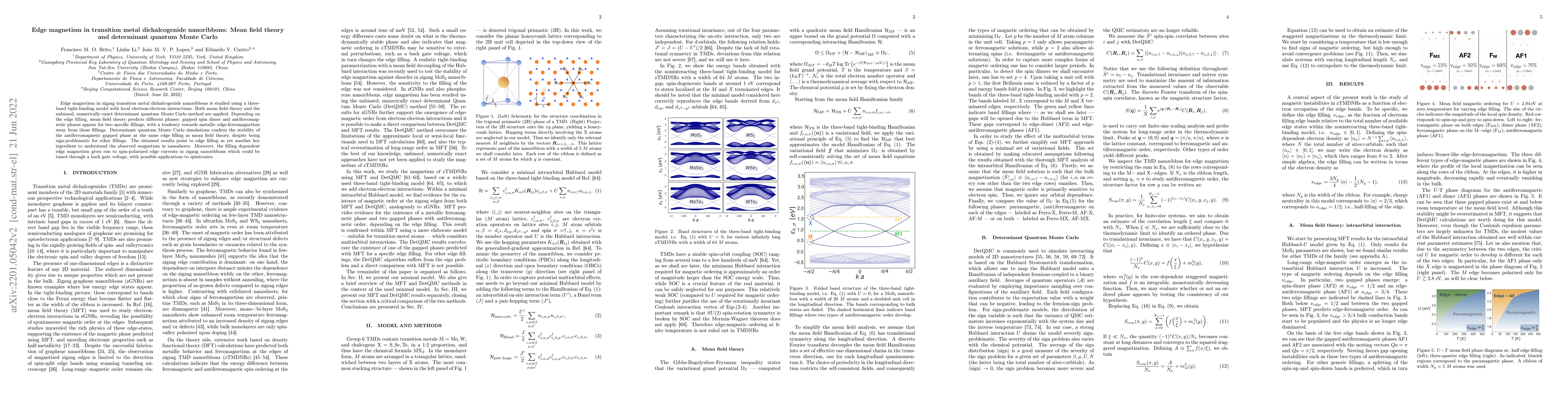 Thumbnail for Edge magnetism in transition metal dichalcogenide nanoribbons: Mean
  field theory and determinant quantum Monte Carlo