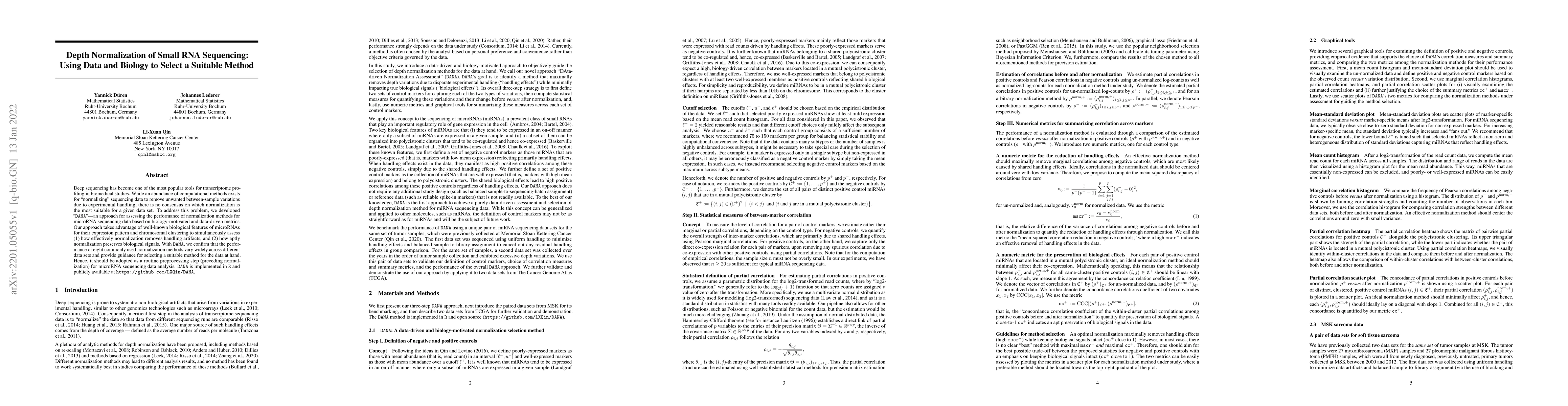 Thumbnail for Depth Normalization of Small RNA Sequencing: Using Data and Biology to
  Select a Suitable Method