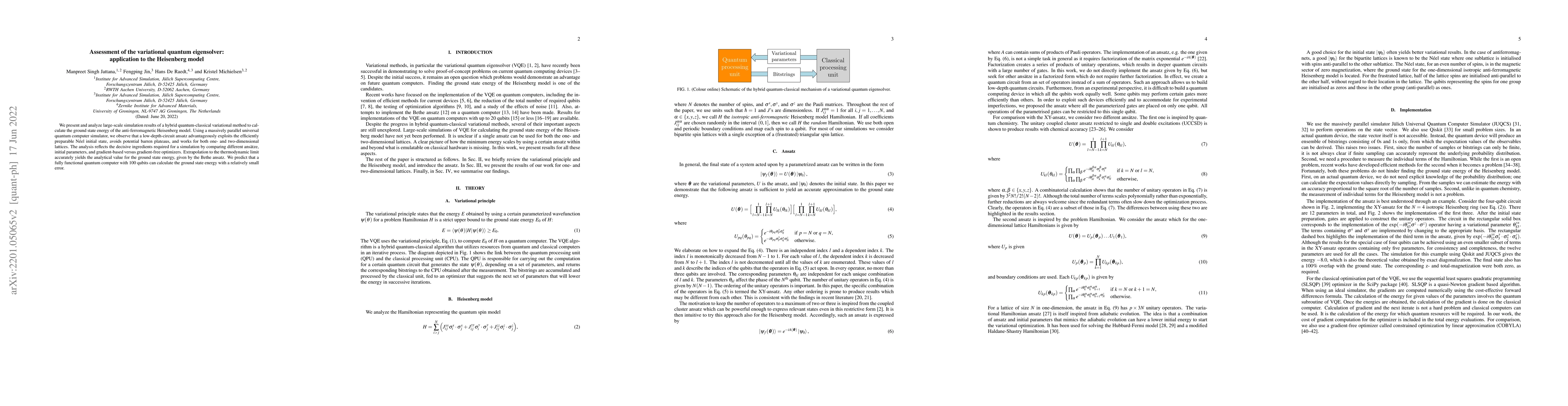 Thumbnail for Assessment of the variational quantum eigensolver: application to the
  Heisenberg model