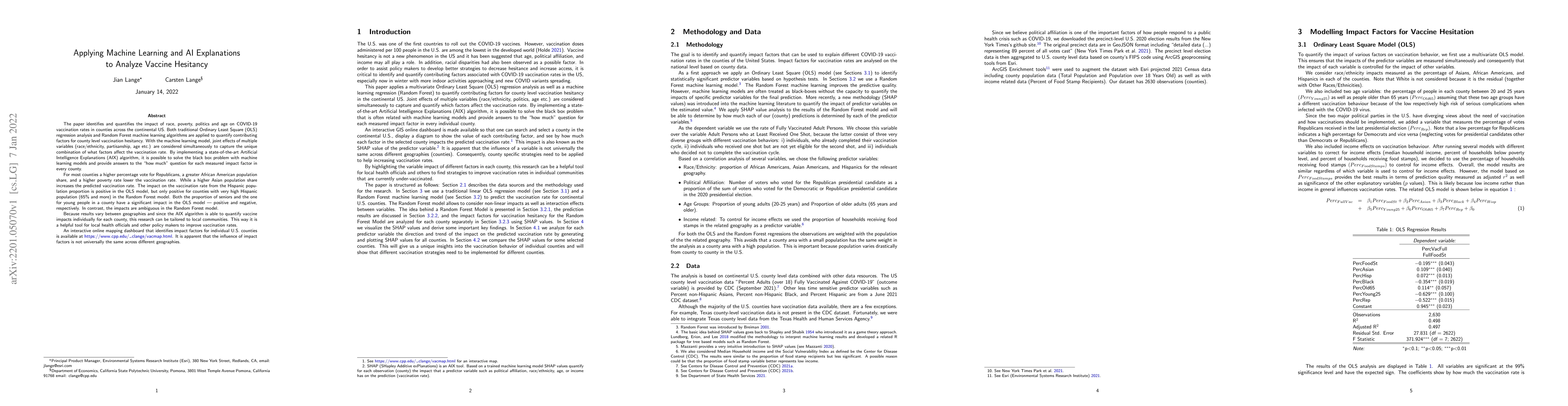 Thumbnail for Applying Machine Learning and AI Explanations to Analyze Vaccine
  Hesitancy