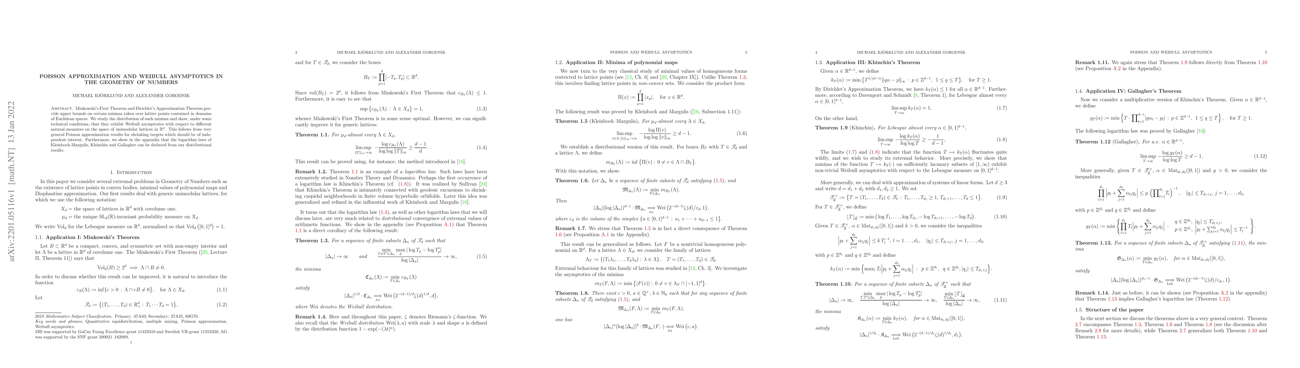 Thumbnail for Poisson approximation and Weibull asymptotics in the geometry of numbers