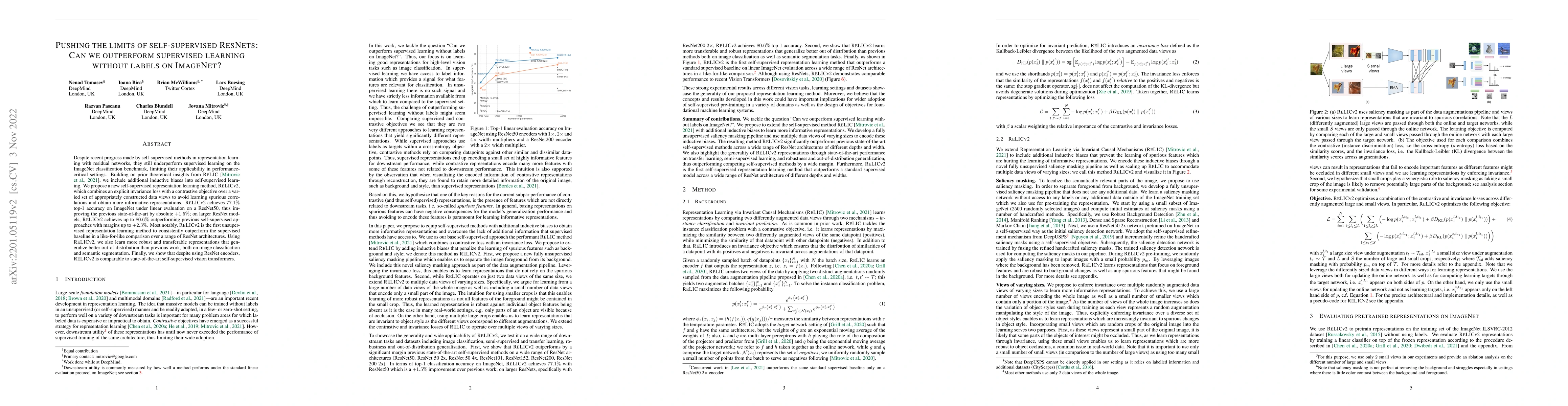 Thumbnail for Pushing the limits of self-supervised ResNets: Can we outperform
  supervised learning without labels on ImageNet?