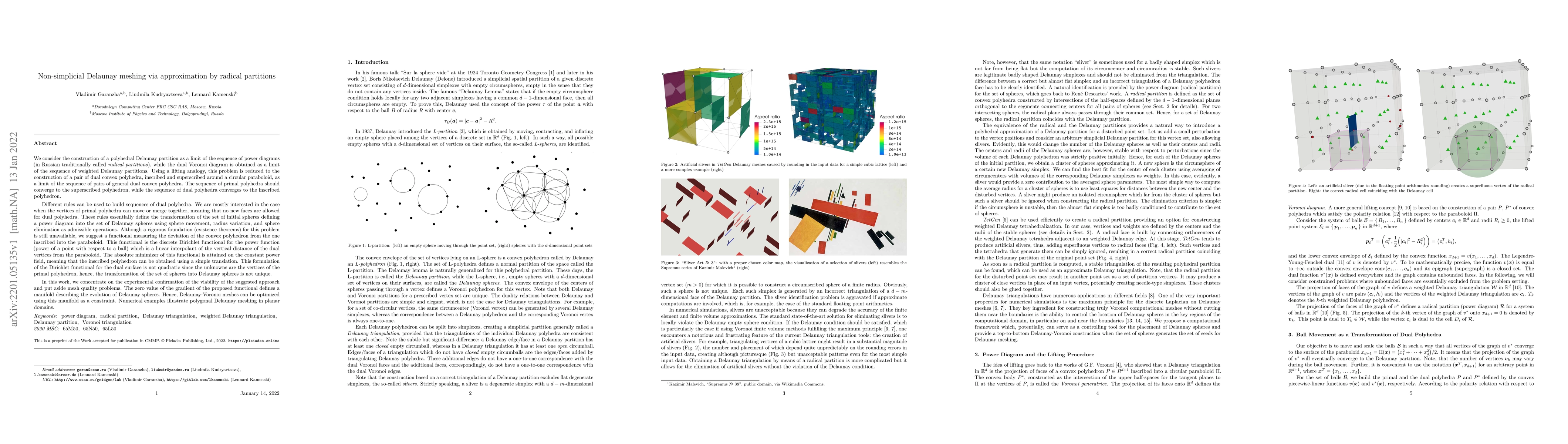 Thumbnail for Non-simplicial Delaunay meshing via approximation by radical partitions