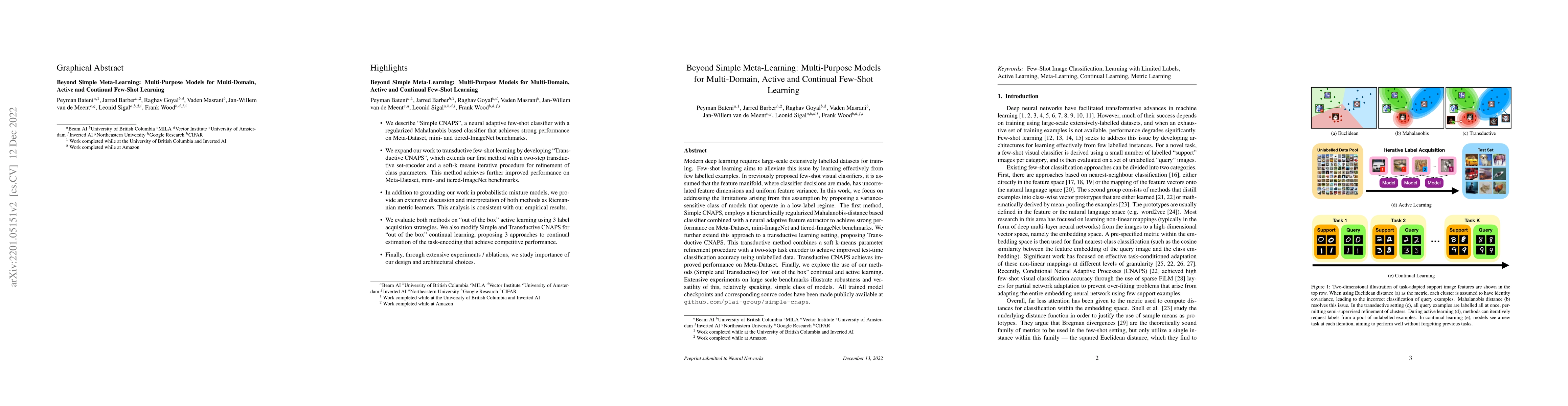 Thumbnail for Beyond Simple Meta-Learning: Multi-Purpose Models for Multi-Domain,
  Active and Continual Few-Shot Learning