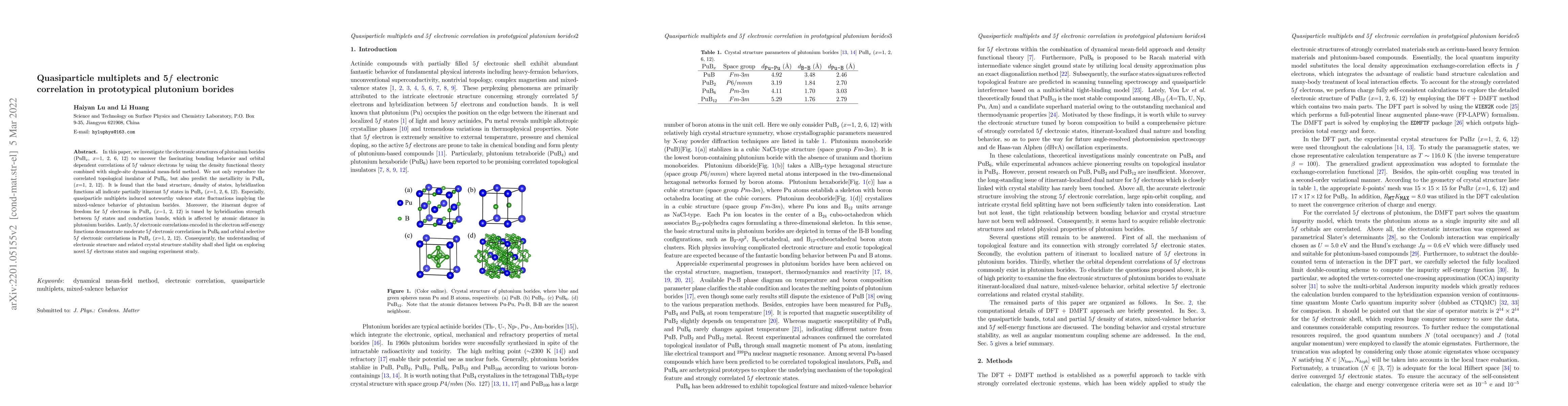 Thumbnail for Quasiparticle multiplets and 5f electronic correlation in prototypical
  plutonium borides