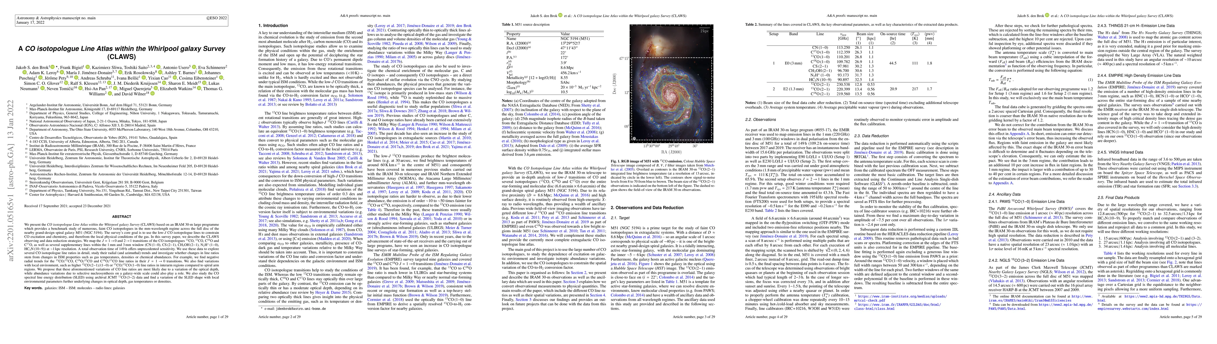 Thumbnail for A CO isotopologue Line Atlas within the Whirlpool galaxy Survey (CLAWS)
