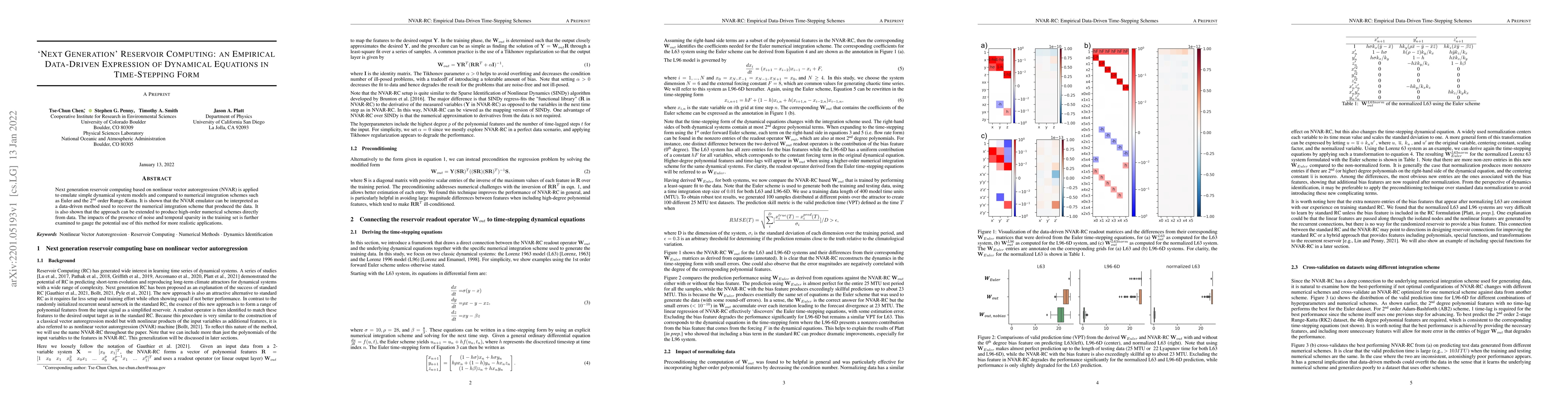Thumbnail for `Next Generation' Reservoir Computing: an Empirical Data-Driven
  Expression of Dynamical Equations in Time-Stepping Form