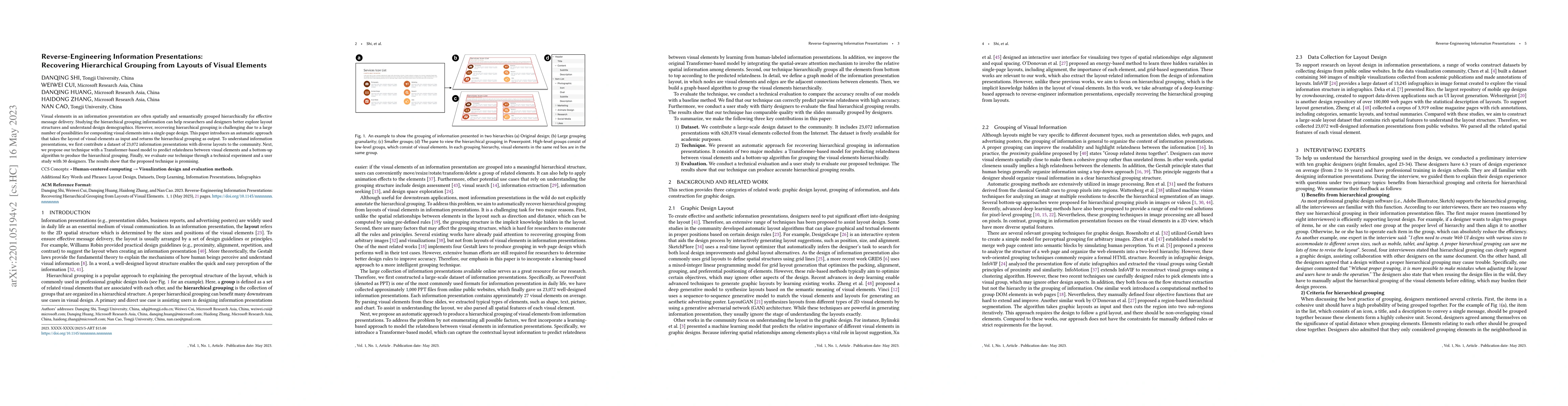 Thumbnail for Reverse-Engineering Information Presentations: Recovering Hierarchical
  Grouping from Layouts of Visual Elements