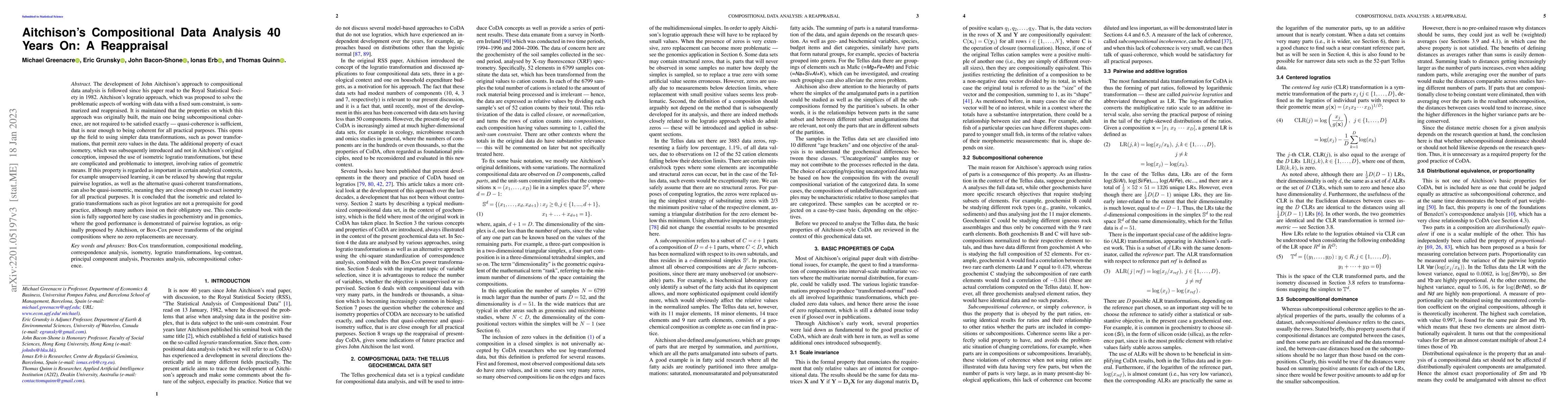 Thumbnail for Aitchison's Compositional Data Analysis 40 Years On: A Reappraisal