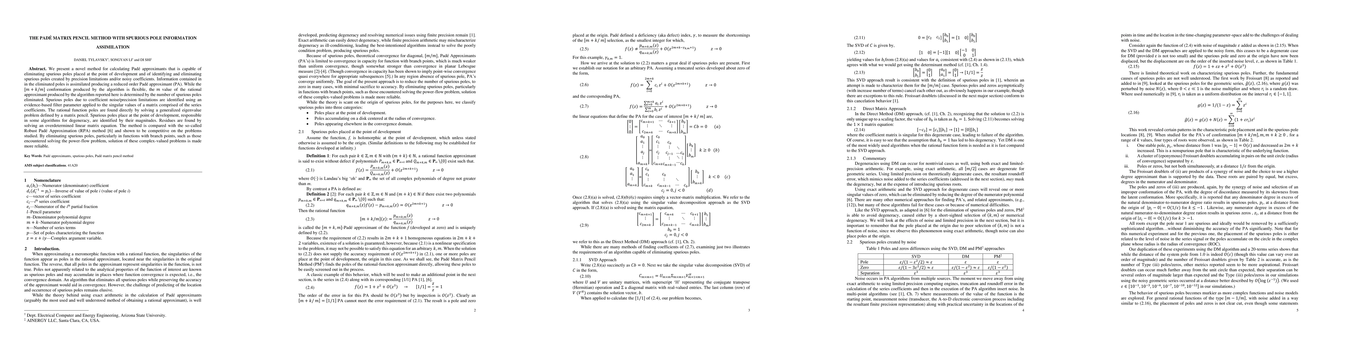 Thumbnail for The Pad\'e matrix pencil method with spurious pole information
  assimilation