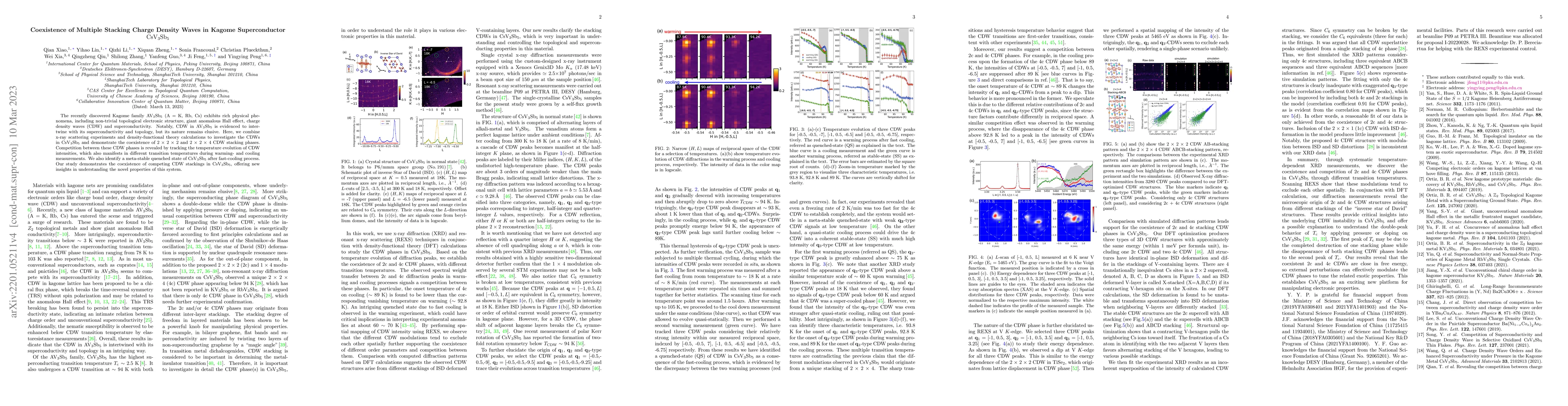 Thumbnail for Coexistence of Multiple Stacking Charge Density Waves in Kagome
  Superconductor ${\mathrm{CsV}}_3{\mathrm{Sb}}_5$